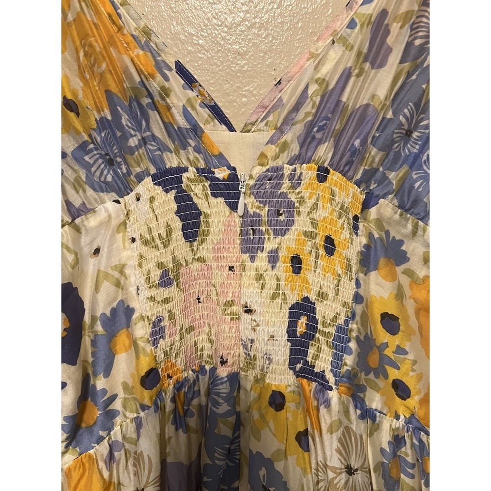 Other Stories Floral Puff Sleeve Tiered Maxi Dress Yellow Blue Orange Romantic 6 - Picture 11 of 16